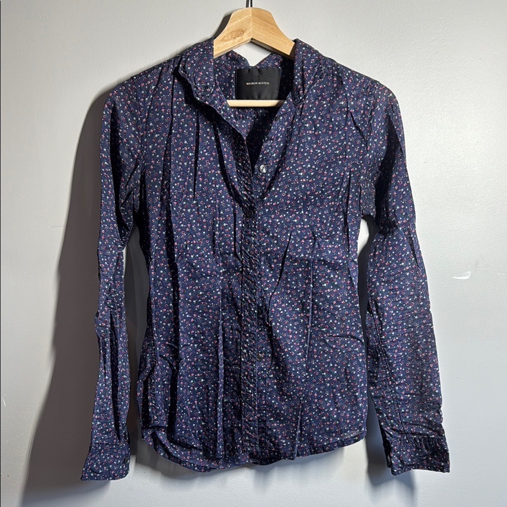 Madison Scotch Blue Casual Button Down Shirt with floral pattern